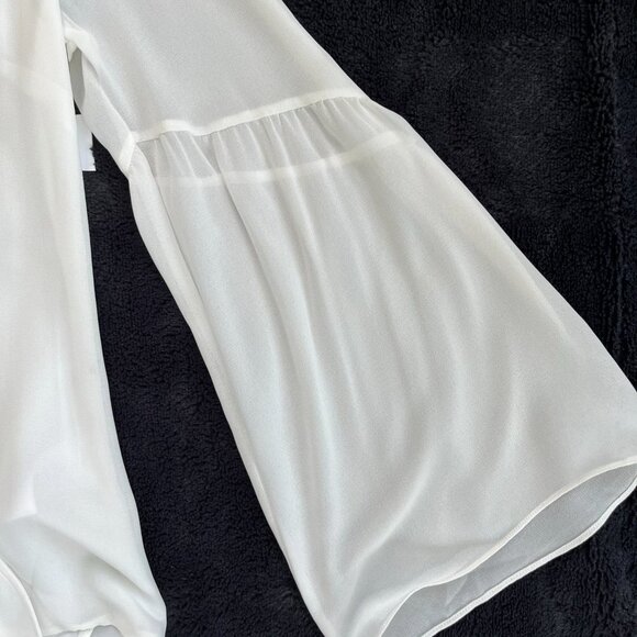 Laundry Sheer White Faux Wrap Overlay Blouse Boho Long Bell Sleeves Size 6 NEW - Picture 3 of 7